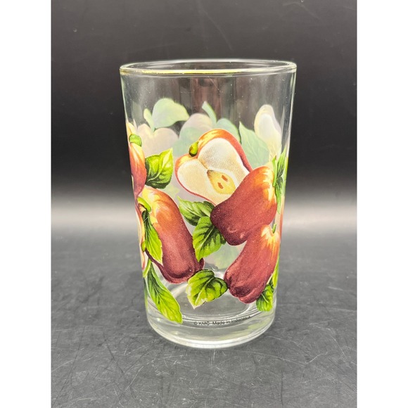 Vintage KIG‎ Glassware Set of 5 Apple Juice Glasses Fruit Design Gold Rim 8 oz - Picture 3 of 5